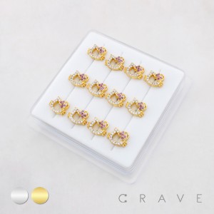 MULTI CZ KITTY CAT 316L SURGICAL STEEL L-SHAPE NOSE BOX